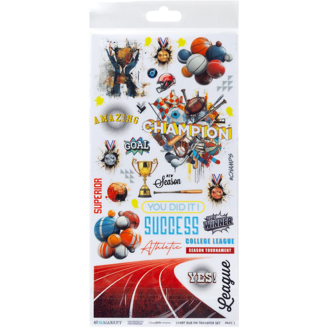 49 and Market - Level Up Sport - Rub-On Transfer Set 6"X12