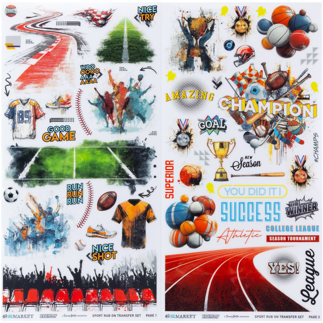 49 and Market - Level Up Sport - Rub-On Transfer Set 6"X12