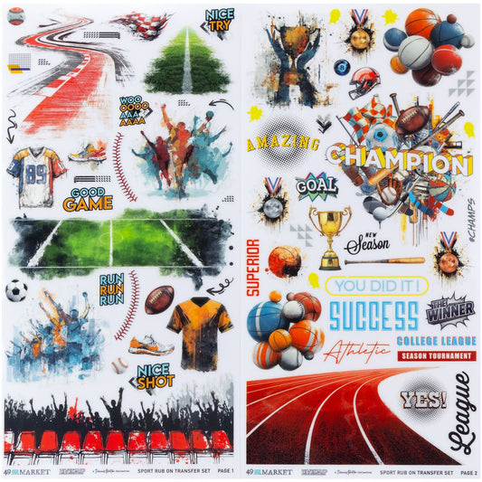 49 and Market - Level Up Sport - Rub-On Transfer Set 6"X12