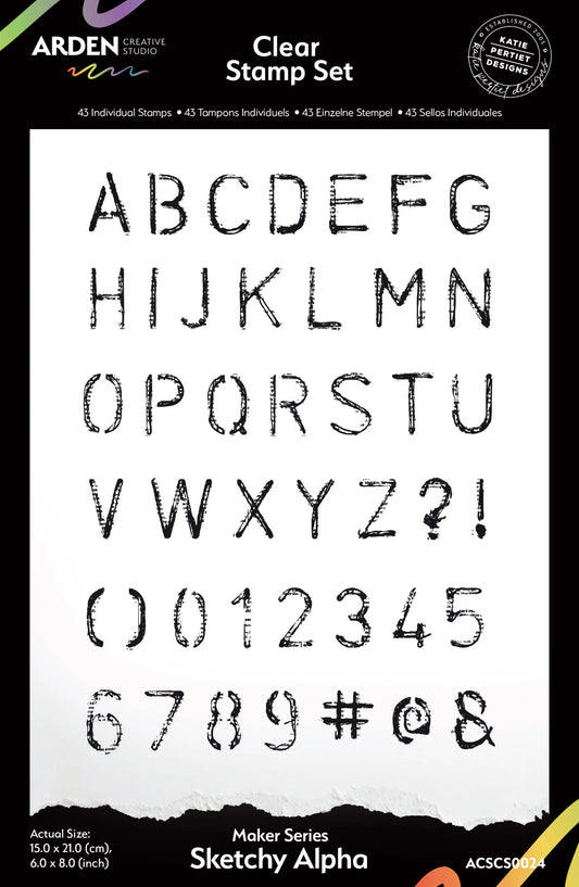 Arden Creative Studio - Maker Series - 6x8"  Sketchy Alpha Clear Stamp Set (Field Notes)