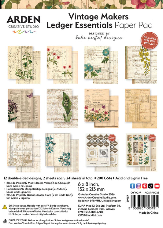 Arden Creative Studio - Vintage Maker - Ledger Essentials Pad 6x8 (Garden Chronicles)