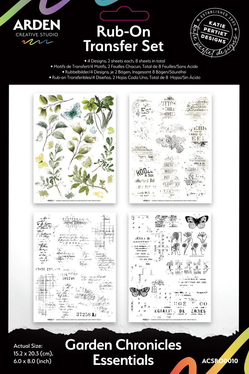Arden Creative Studio -GARDEN CHRONICLES - Essentials 6x8 Rub-On Transfer Set