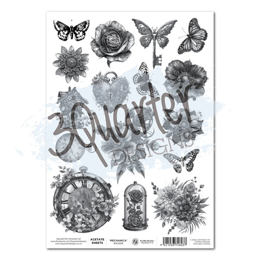 3Quarter Designs - Acetate Sheet - Floral Mechanica