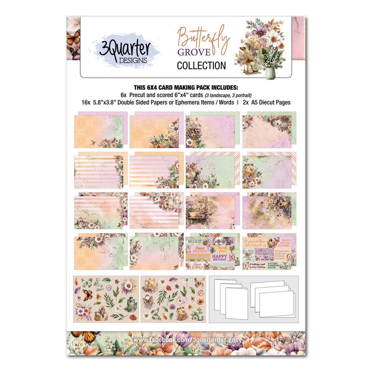 3Quarter Designs - 6x4 Card Making Pack - Butterfly Grove