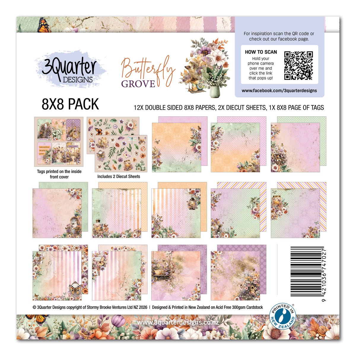 3Quarter Designs - 8x8 -  Butterfly Grove