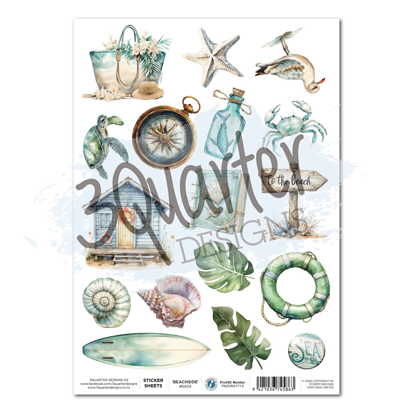 3Quarter Designs - Sticker Sheet - Beachside Life