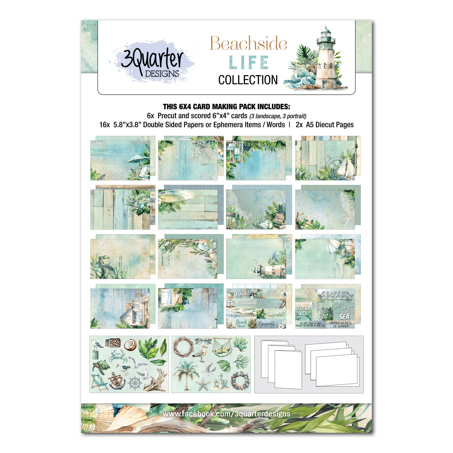 3Quarter Designs - 6x4 Card Making Pack - Beachside Life