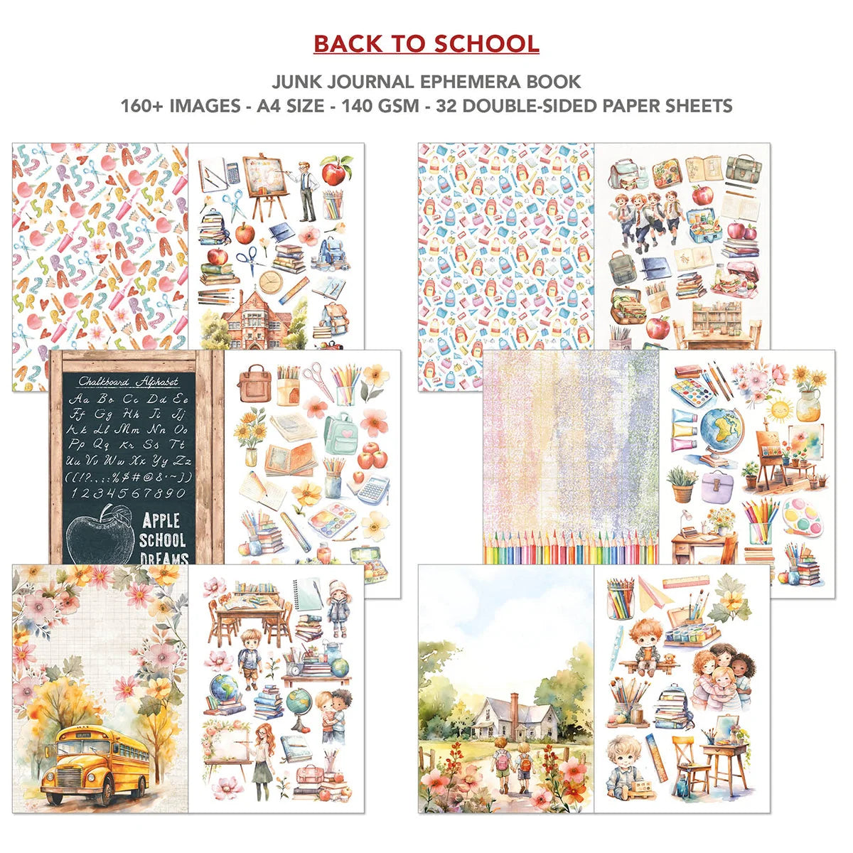 Ciao Bella - Junk Journal & Ephemera Book - Back To School (A4 32/pkg)