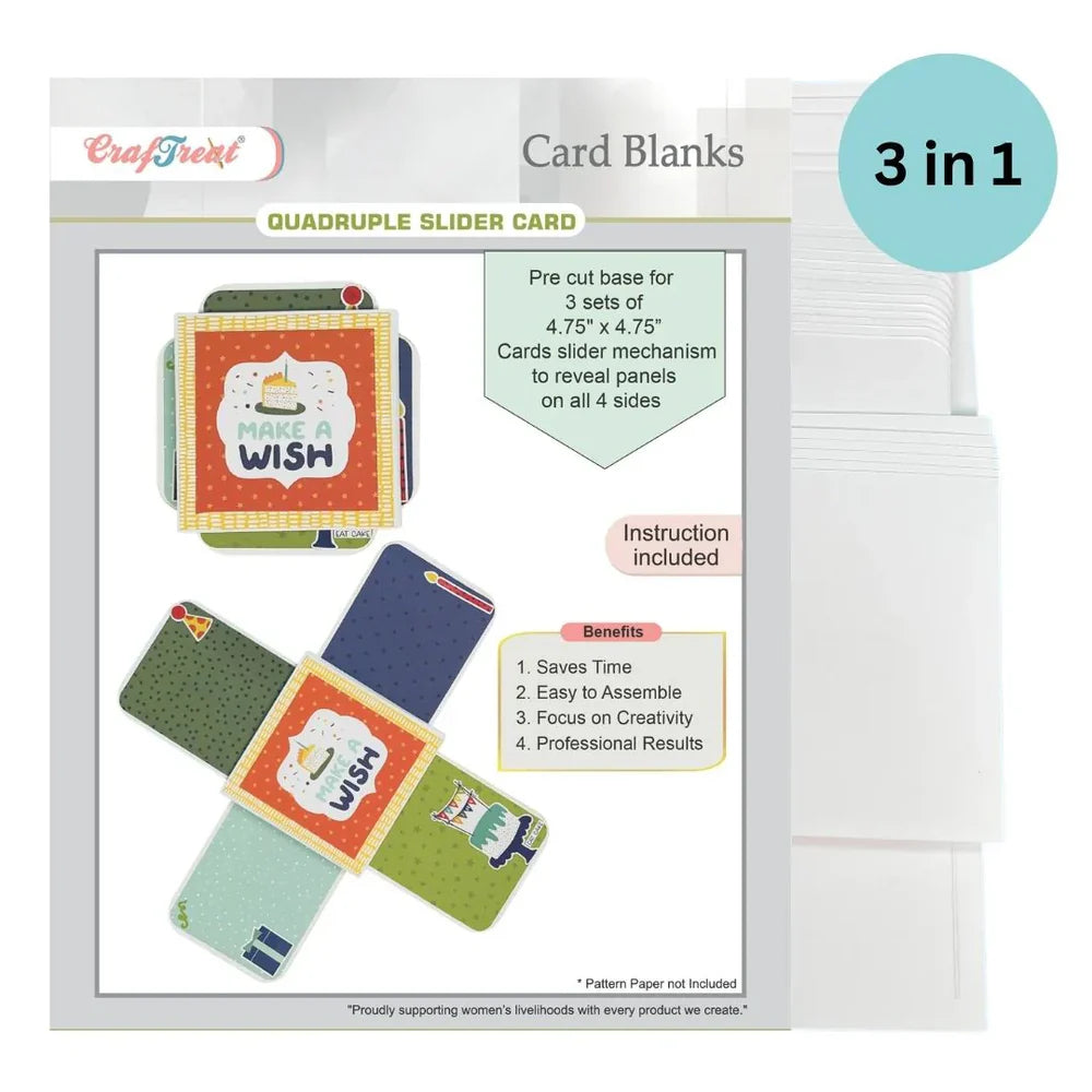 CrafTreat - Card Blanks - Quadruple Slider Card - White (3 Sets)
