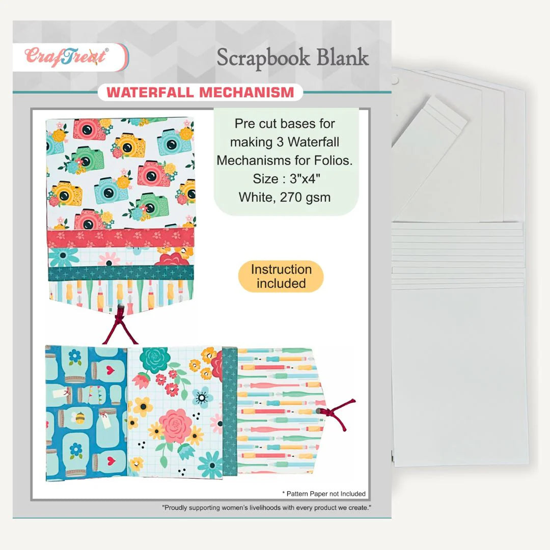 CrafTreat - Scrapbook Blank Precut Base - Waterfall Mechanism White - 3"x4"