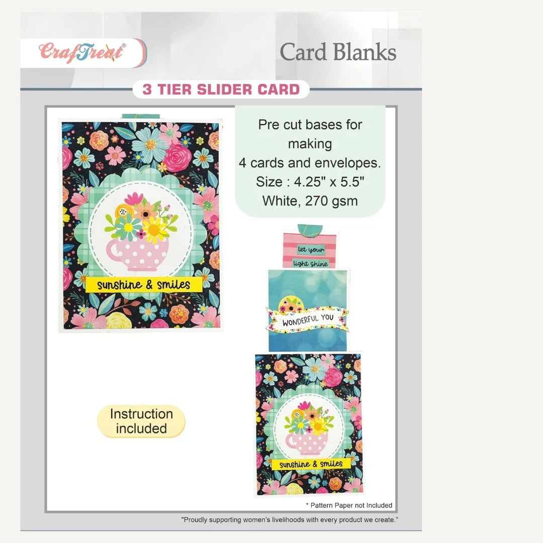 CrafTreat - Card Blanks - 3 Tier Slider Card - (4/pack - white)