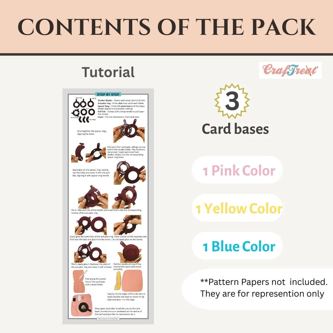 CrafTreat - Card Blanks - Instax Iris Lens Card (3/pack, pink, blue, yellow)