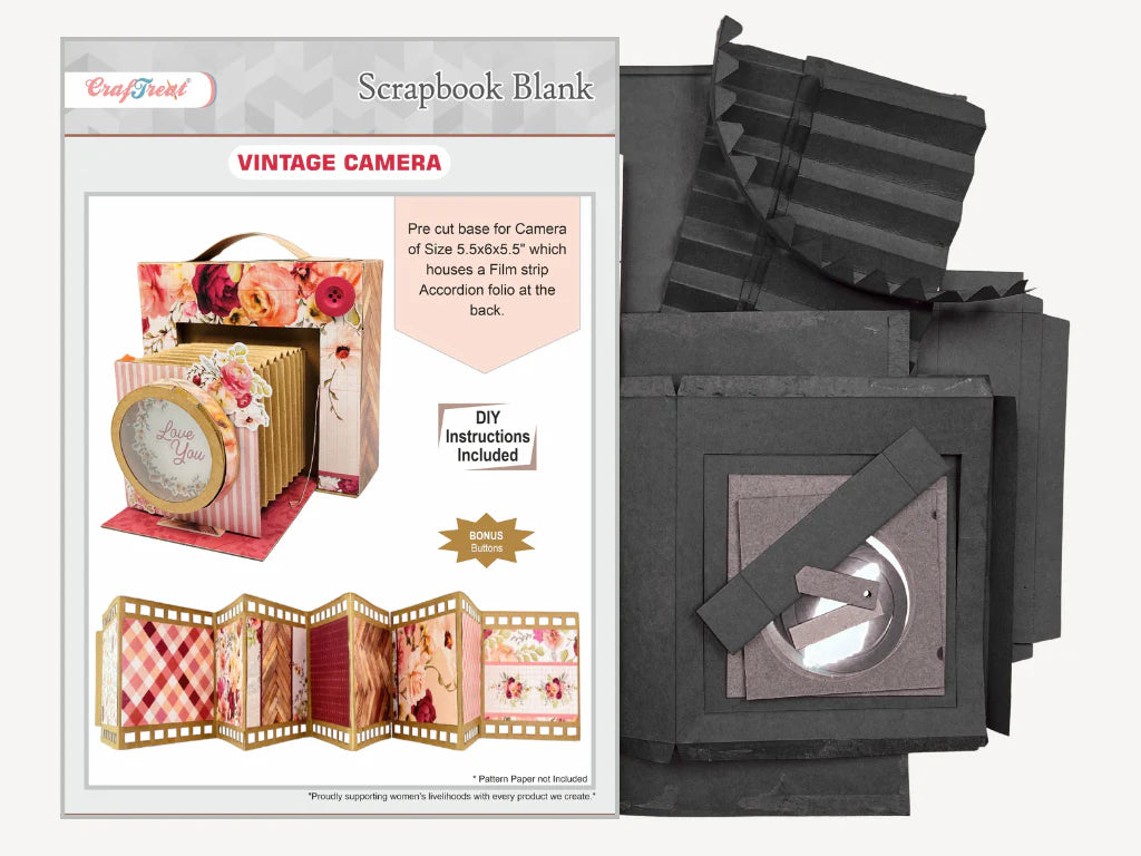 CrafTreat - Scrapbook Blank Precut Album Base - Vintage Camera - Black