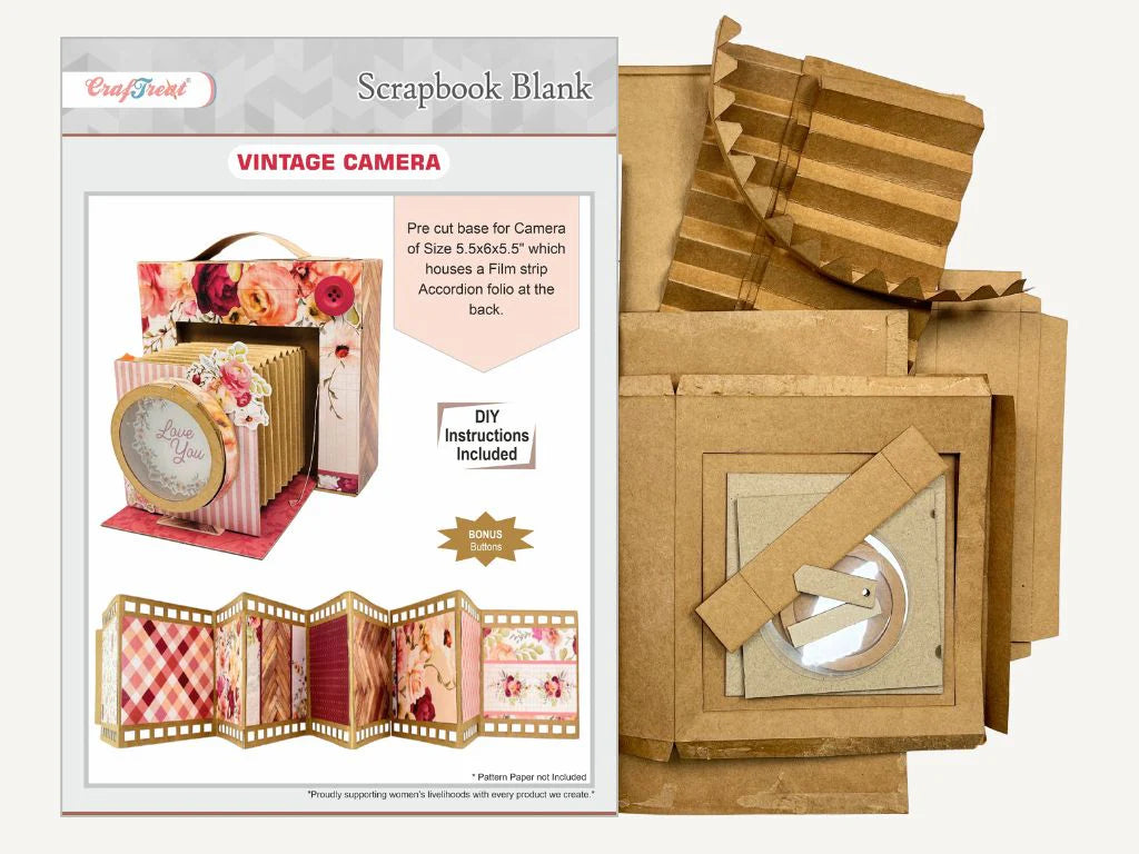 CrafTreat - Scrapbook Blank Precut Album Base - Vintage Camera - Kraft