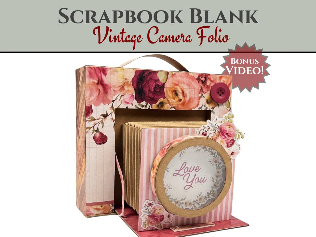 CrafTreat - Scrapbook Blank Precut Album Base - Vintage Camera - Ivory