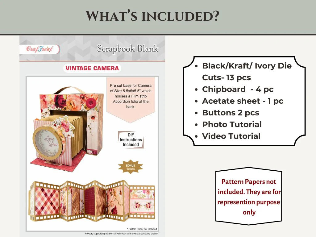 CrafTreat - Scrapbook Blank Precut Album Base - Vintage Camera - Ivory