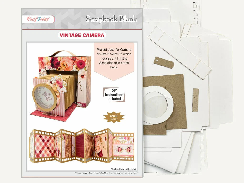 CrafTreat - Scrapbook Blank Precut Album Base - Vintage Camera - Ivory