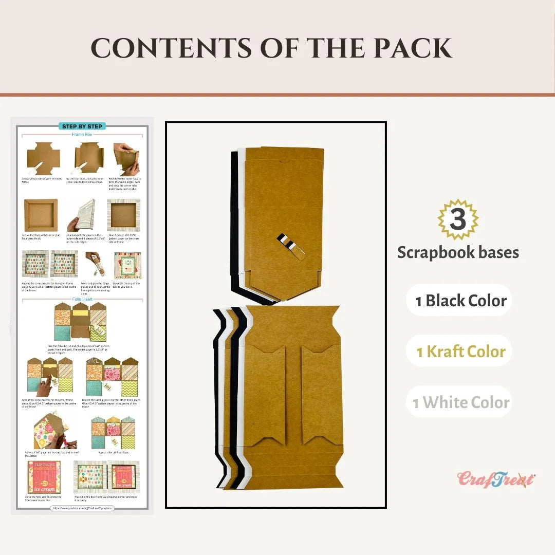 Craftreat - Scrapbook Blank Quick Folio - Frame Box Folio (3/pack, black, white, kraft)