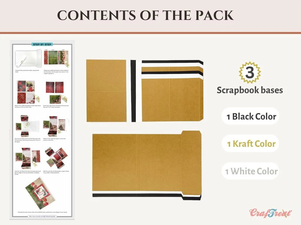 Craftreat - Scrapbook Blank Quick Folio - Blissful (3/pack black, white, kraft)