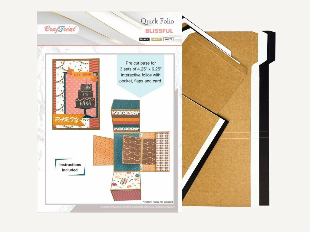Craftreat - Scrapbook Blank Quick Folio - Blissful (3/pack black, white, kraft)