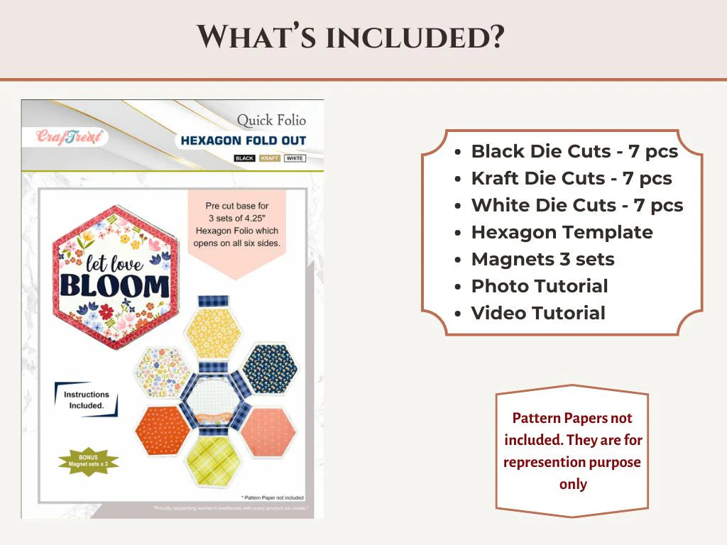 Craftreat - Scrapbook Blank Quick Folio - Hexagon Fold Out (3/pack, black, white, kraft)