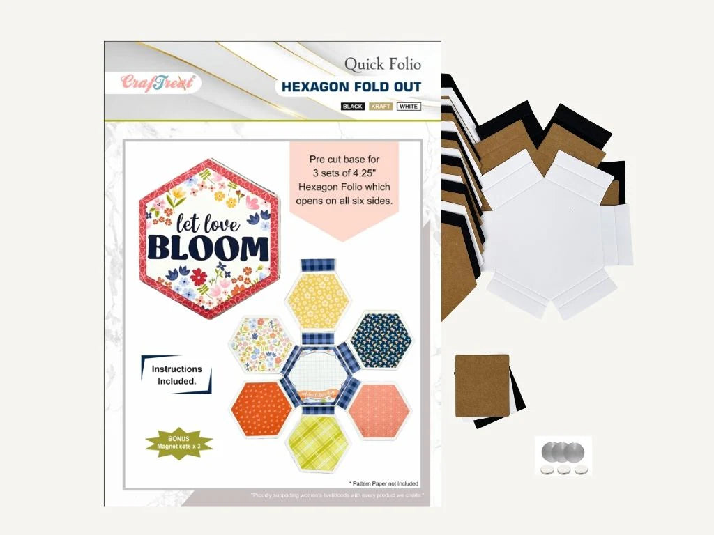 Craftreat - Scrapbook Blank Quick Folio - Hexagon Fold Out (3/pack, black, white, kraft)