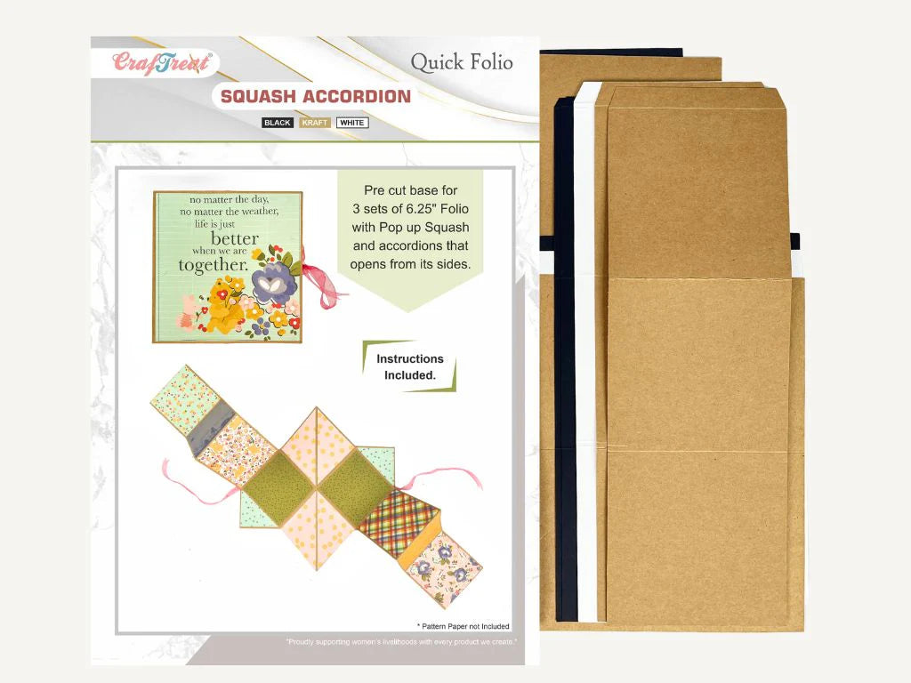 Craftreat - Scrapbook Blank Quick Folio - Squash Accordion (3/pack, black, white, kraft)