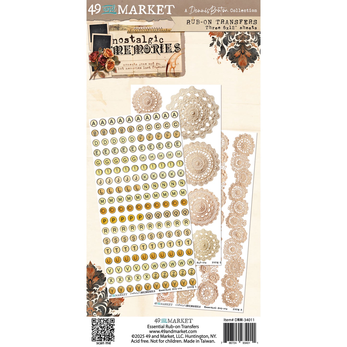 49 and Market - Nostalgic Memories - 6 x12 Essentials Rub-on Transfer Set