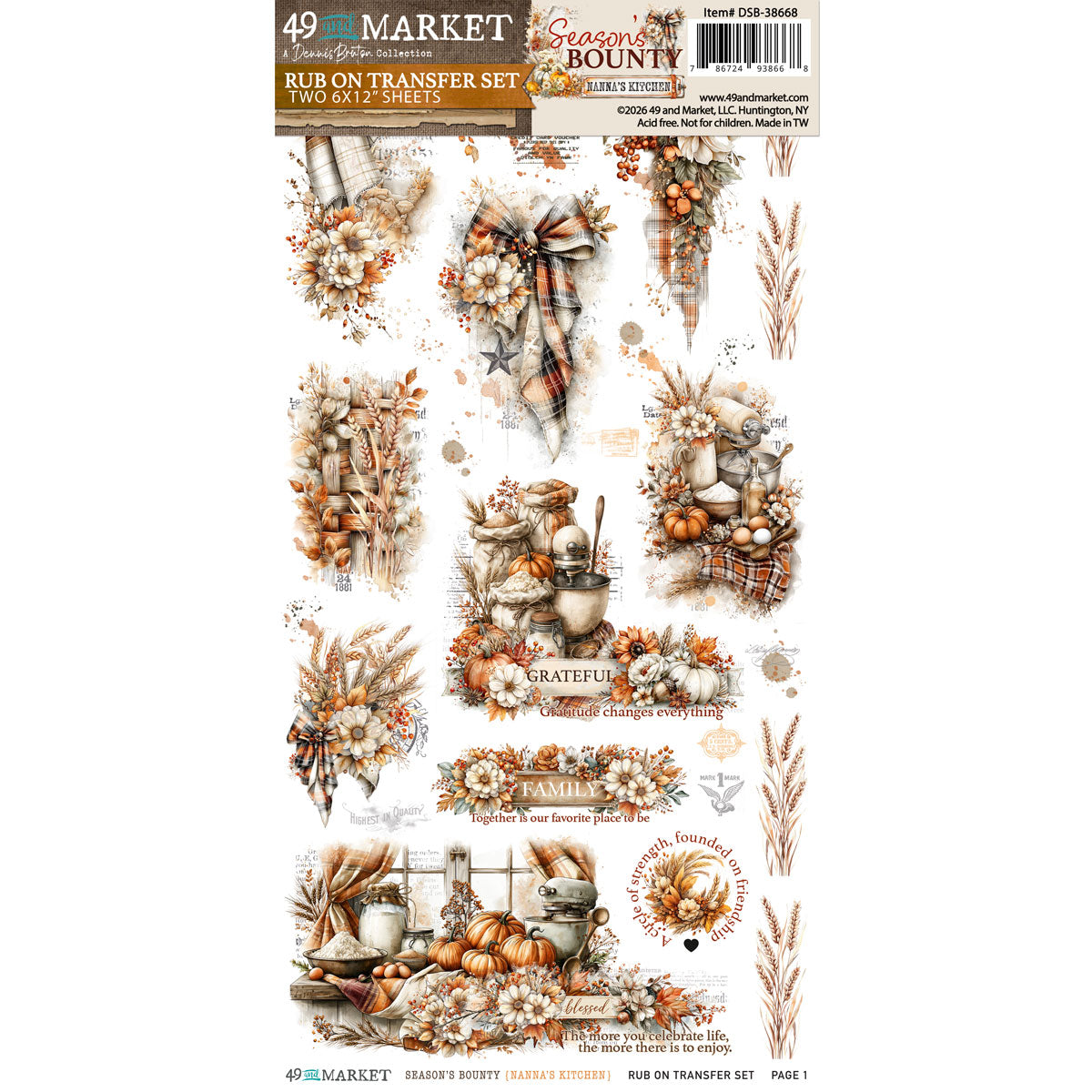 49 and Market - Season's Bounty - Nanna's Kitchen Rub-on Transfer Set 6"x12"
