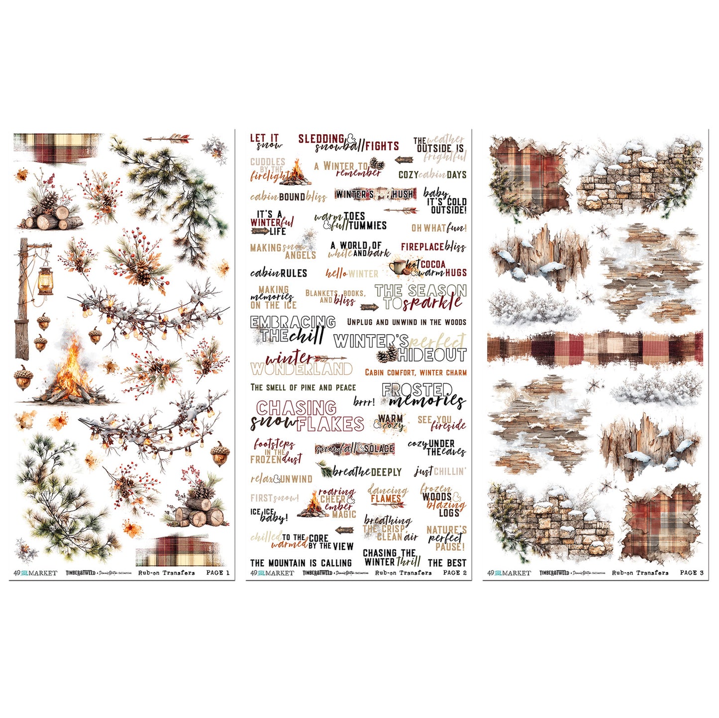 49 and Market - Timber and Tweed - 6x12 Essentials Rub-on Transfer Set