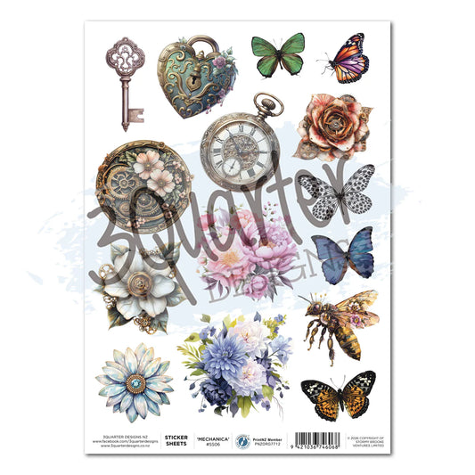 3Quarter Designs - Sticker Sheet - Floral Mechanica