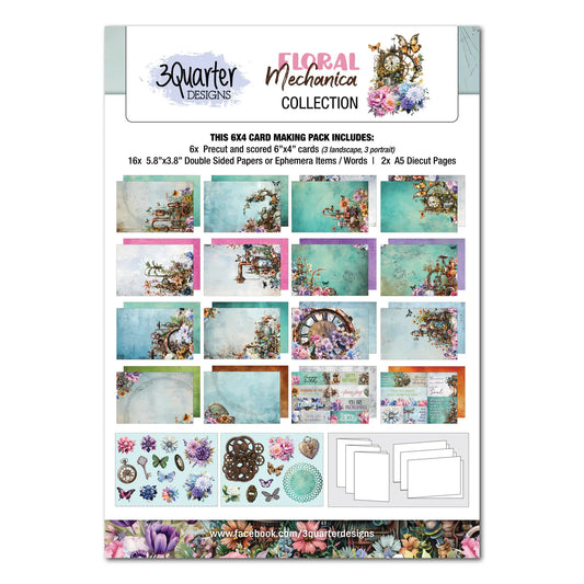 3Quarter Designs - 6x4 Card Making Pack - Floral Mechanica