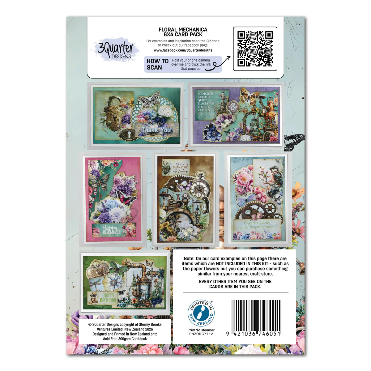 3Quarter Designs - 6x4 Card Making Pack - Floral Mechanica