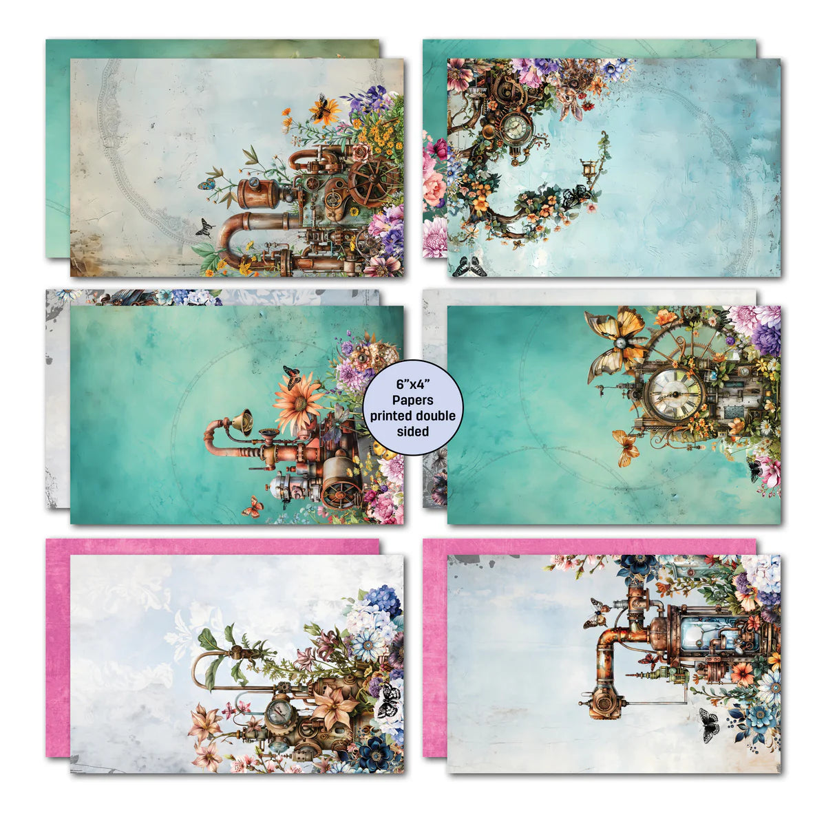 3Quarter Designs - 6x4 Card Making Pack - Floral Mechanica