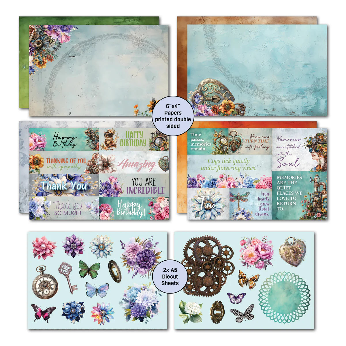 3Quarter Designs - 6x4 Card Making Pack - Floral Mechanica