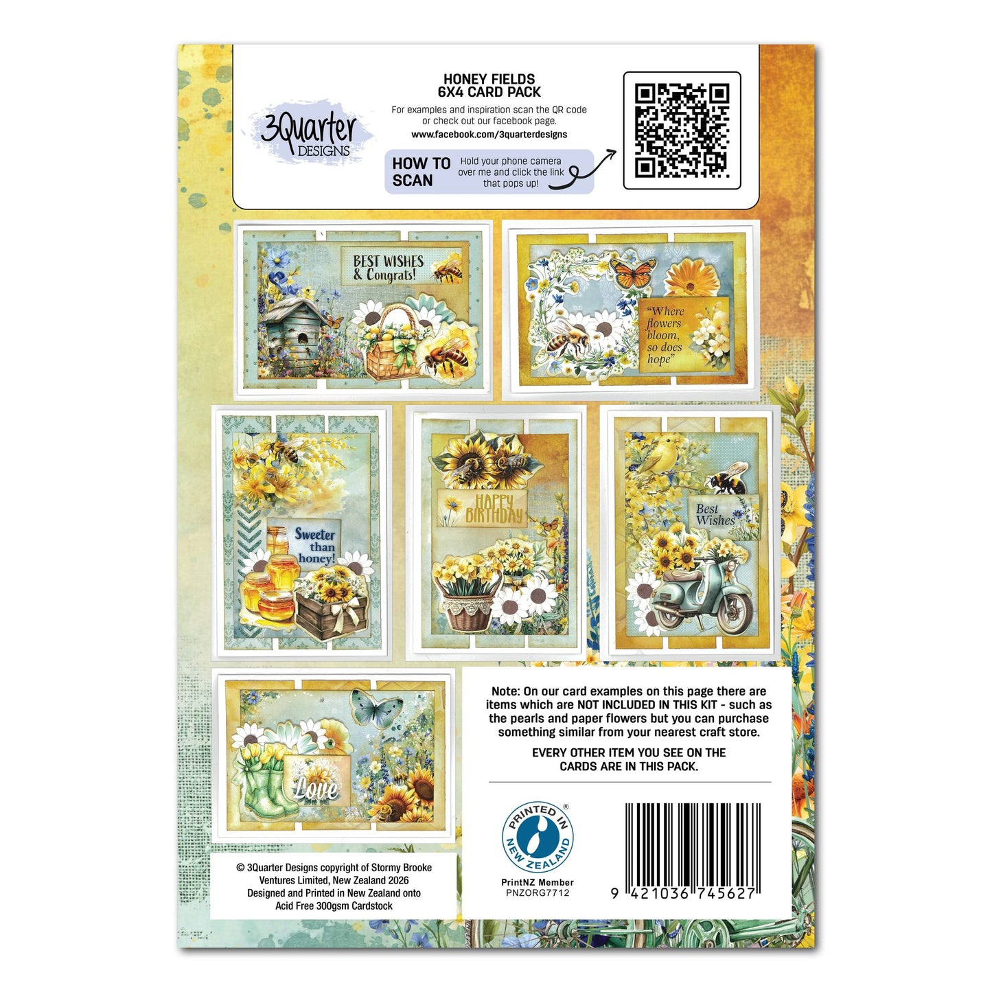 3Quarter Designs - 6x4 Card Making Pack - Honey Fields