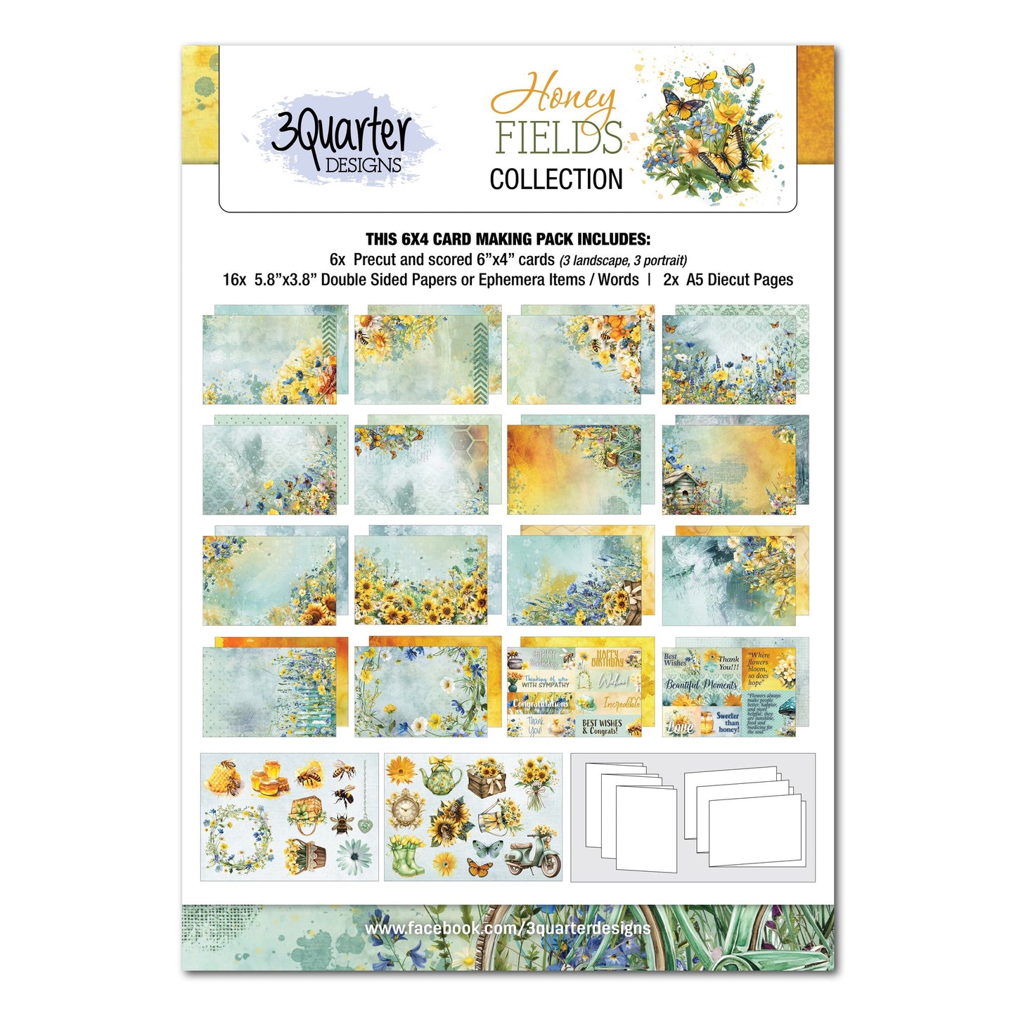 3Quarter Designs - 6x4 Card Making Pack - Honey Fields