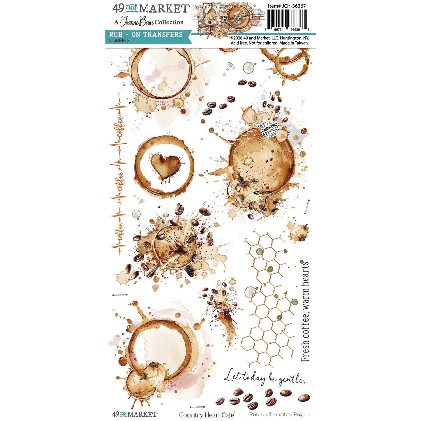 49 and Market - Country Heart Cafe - Rub-On Transfer Set 6"X12"