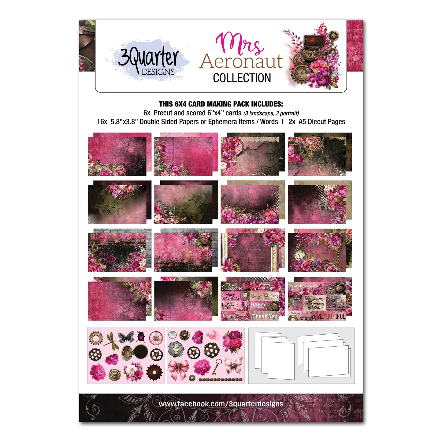 3Quarter Designs - 6x4 Card Making Pack - Mrs Aeronaut