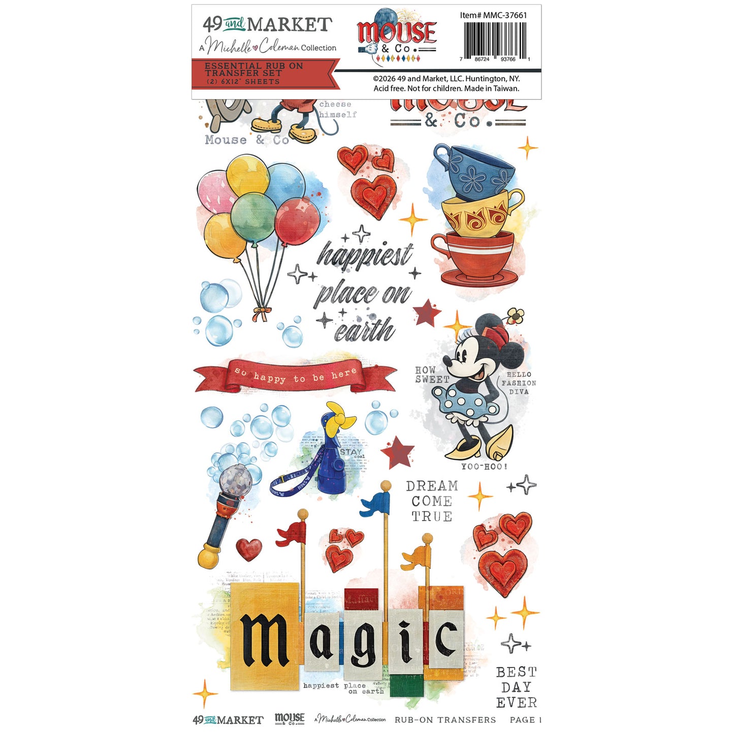 49 and Market - Mouse & Co. - Essentials Rub-On Transfer Set 6"X12