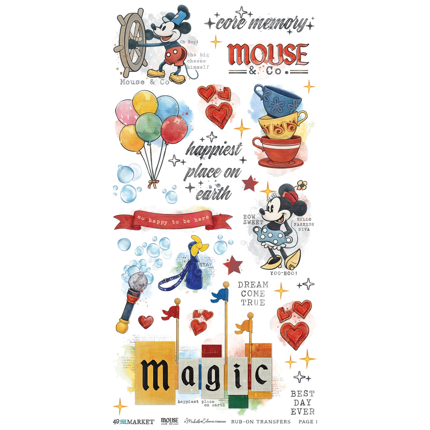 49 and Market - Mouse & Co. - Essentials Rub-On Transfer Set 6"X12