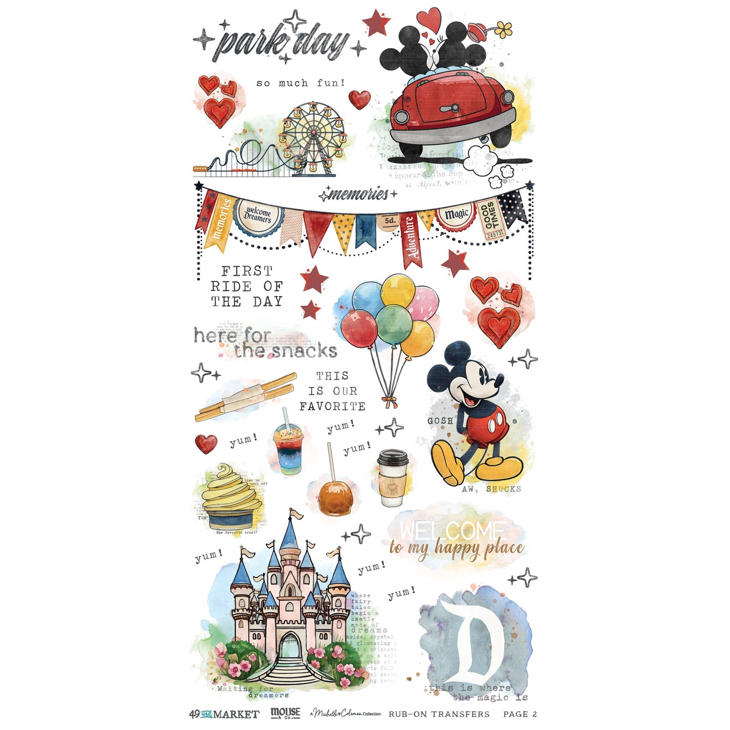 49 and Market - Mouse & Co. - Essentials Rub-On Transfer Set 6"X12