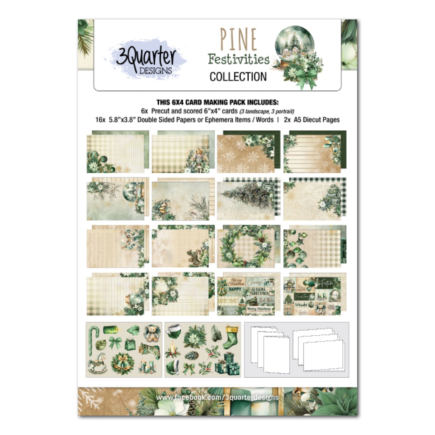 3Quarter Designs - 6x4 Card Making Pack - Pine Festivities