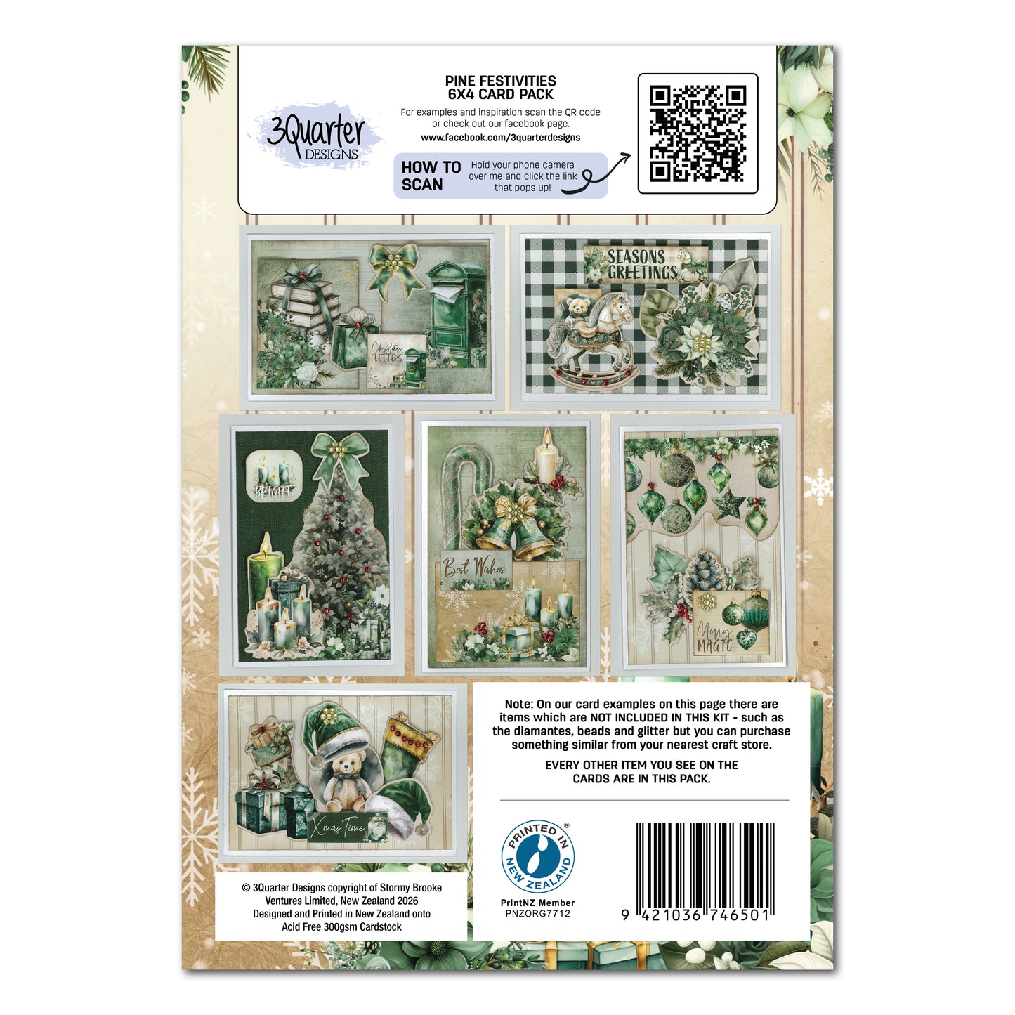 3Quarter Designs - 6x4 Card Making Pack - Pine Festivities