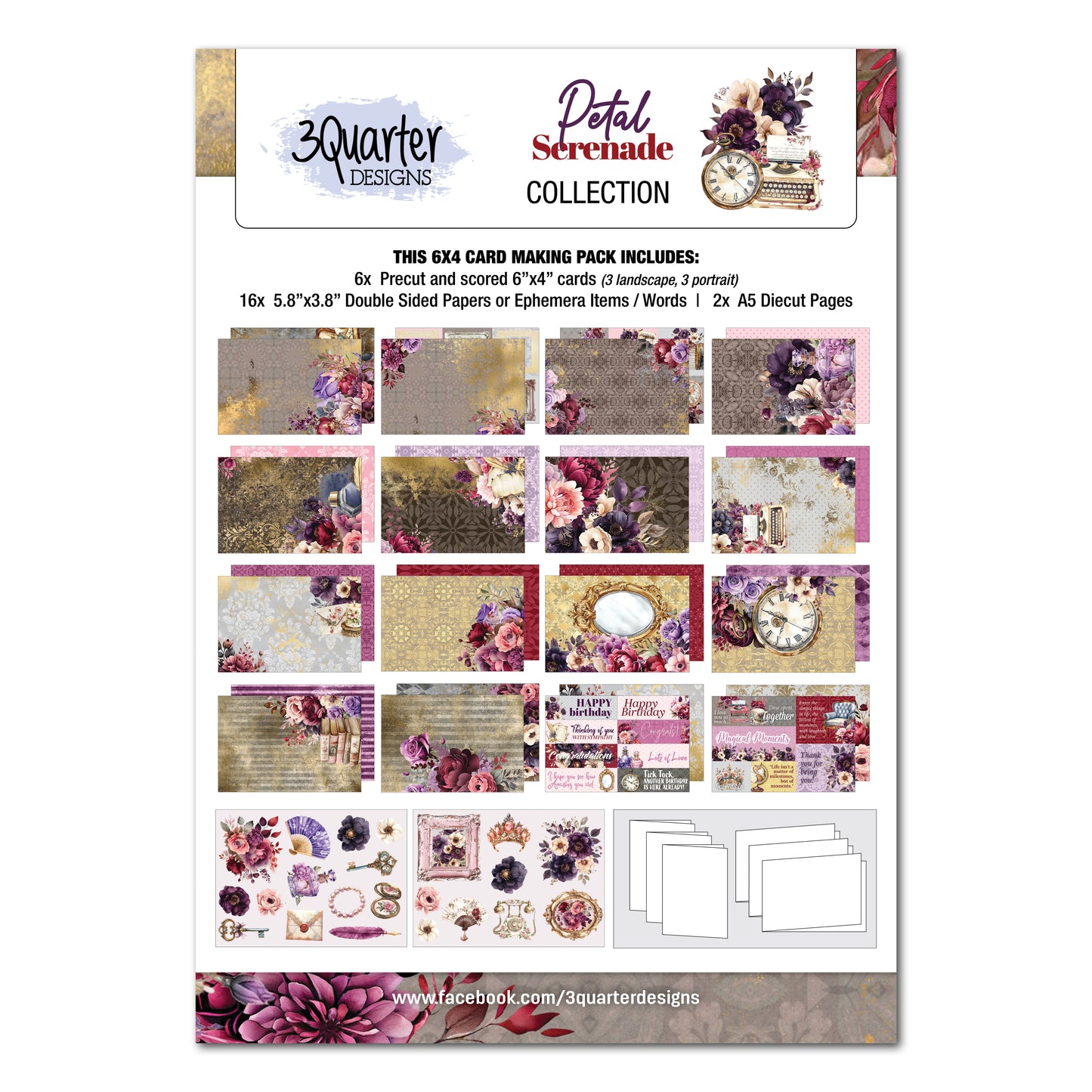 3Quarter Designs - 6x4 Card Making Pack - Petal Serenade