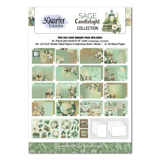 3Quarter Designs - 6x4 Card Making Pack - Sage Candlelight