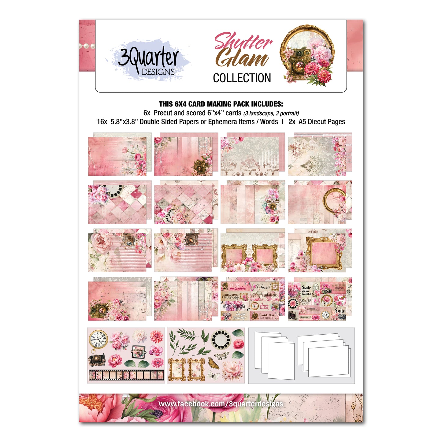 3Quarter Designs - 6x4 Card Making Pack - Shutter Glam