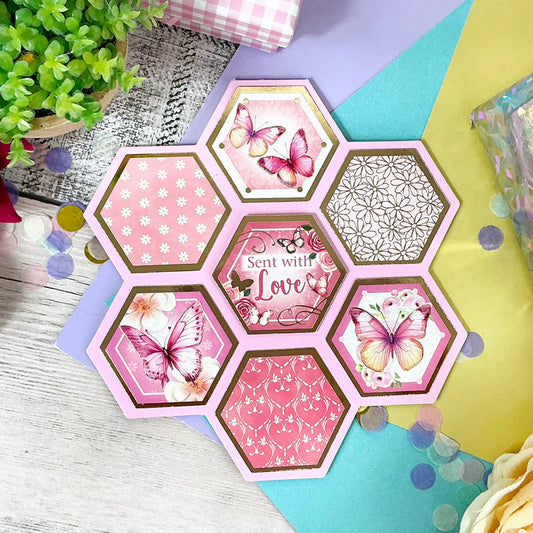 Hunkydory Crafts - Hexagon Flower Shaped Cards + Decorative Hexagon Toppers - (8/pk)