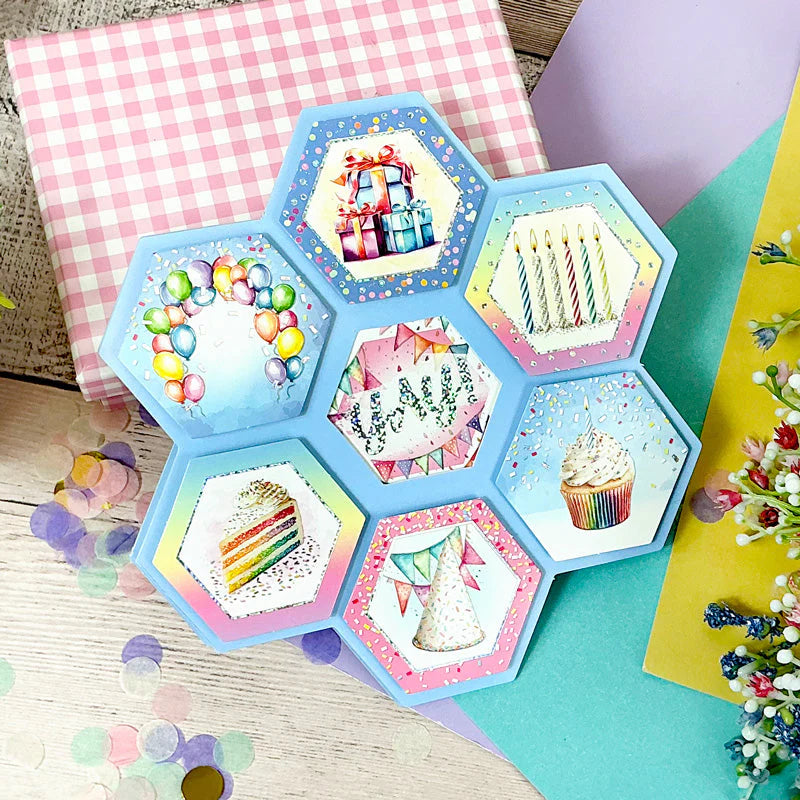 Hunkydory Crafts - Hexagon Flower Shaped Cards + Decorative Hexagon Toppers - (8/pk)