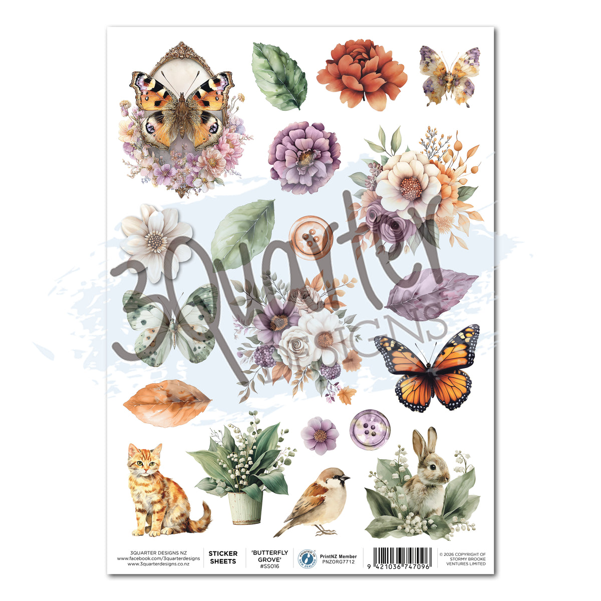 3Quarter Designs - Sticker Sheet - Butterfly Grove